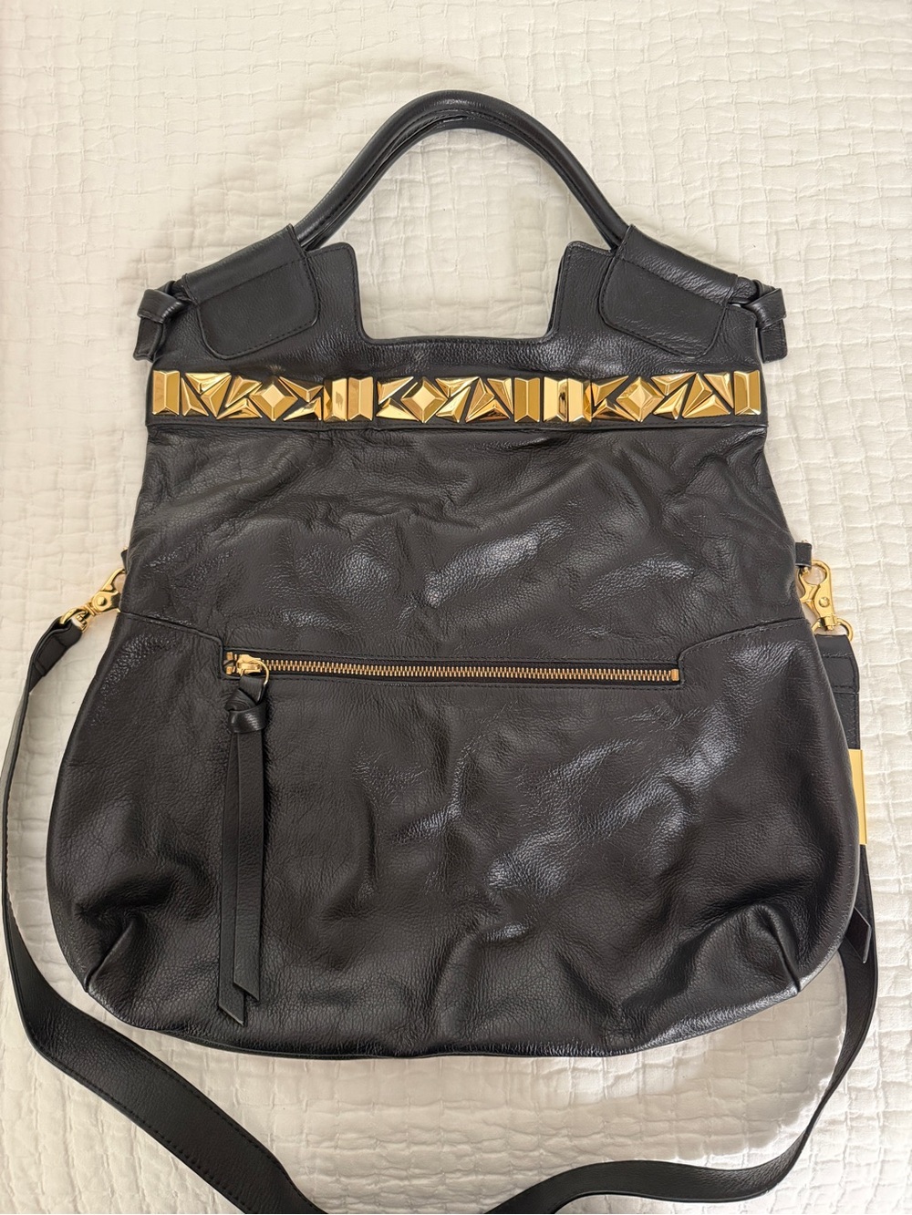 Foley + Corinna Black Leather Tote with Gold Hardware